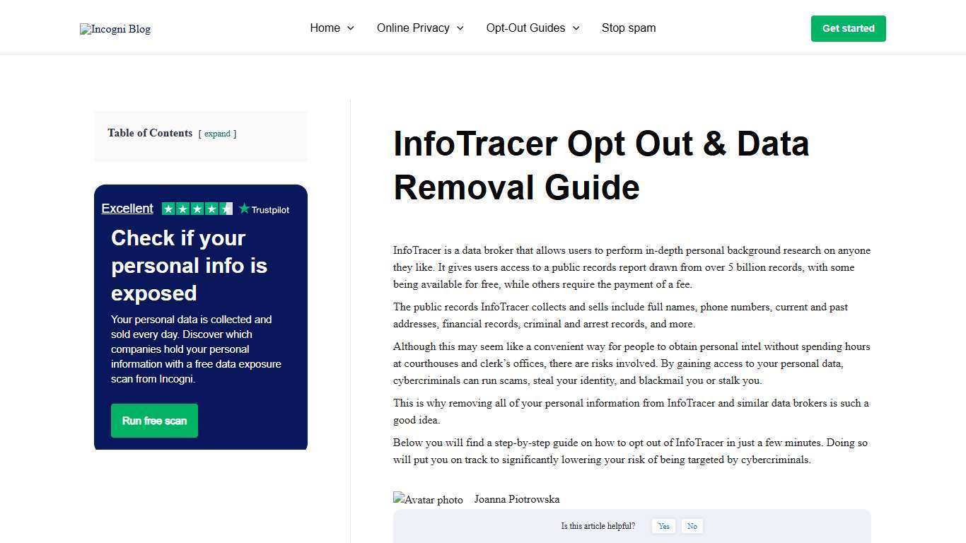 InfoTracer Opt Out & Data Removal Guide [2026] | Incogni